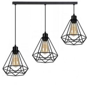 Lustra LED Vintage Suport Liniar 3 Pendule 3x60w